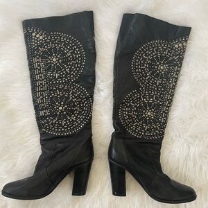 Jeffrey Campbell Fleetwood Black Studded Leather Tall Heeled Boots Womens 6